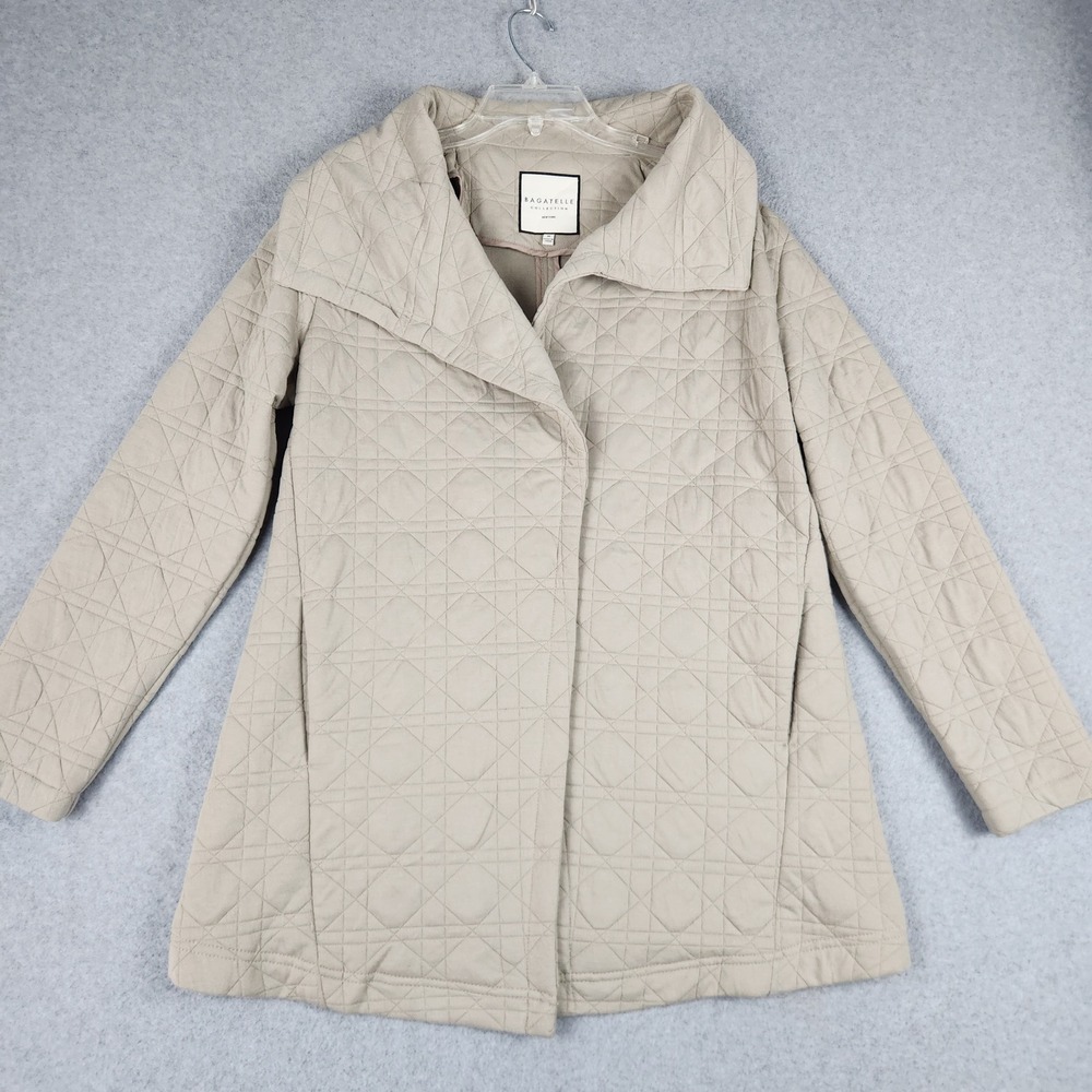 Bagatelle Quilted Jacket Womens‎ Medium Beige Long Sleeve Open Front Outerwear
